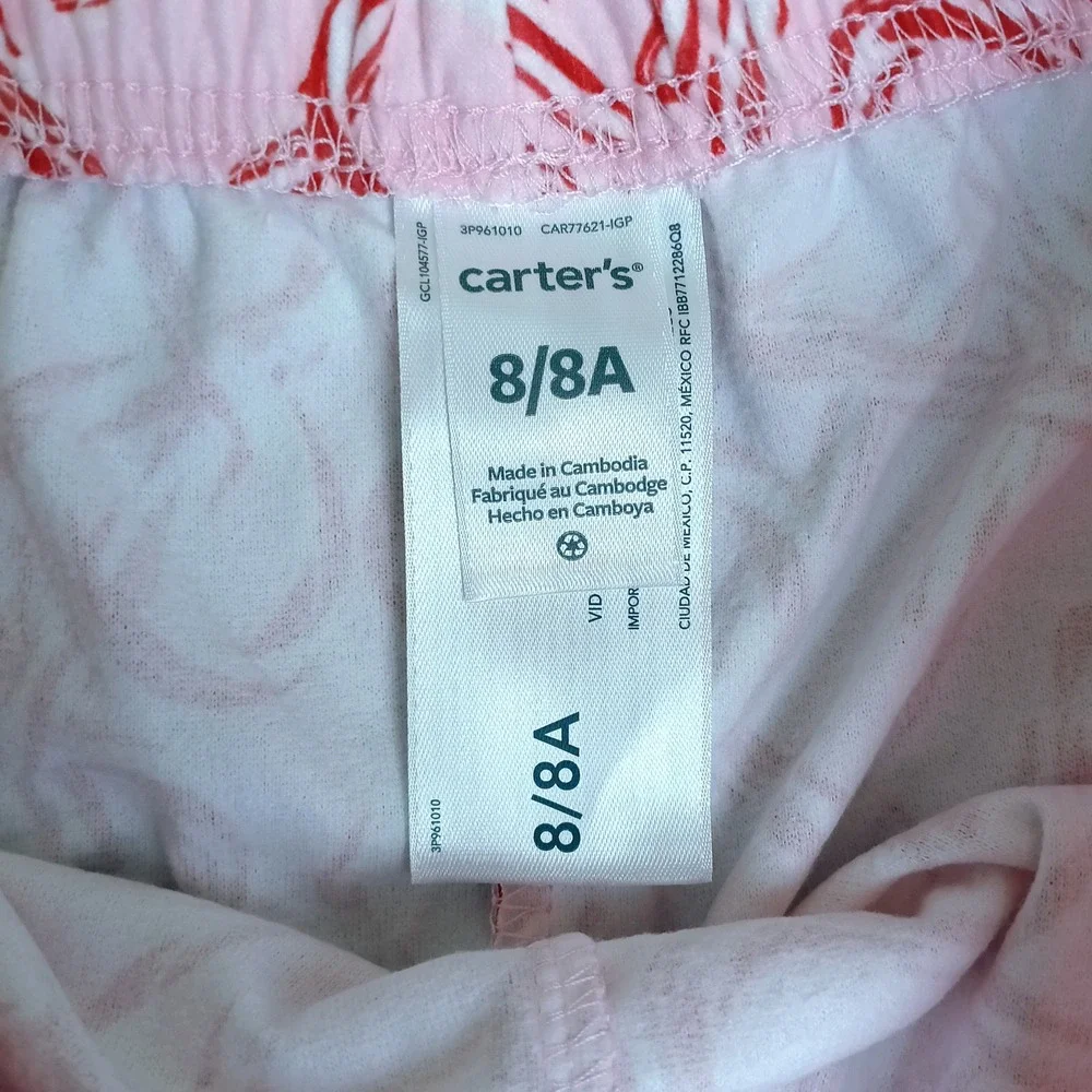 Carter's Pajama Pants Girls Size 8 Pink Red Excellent Candy Cane Holiday PJs